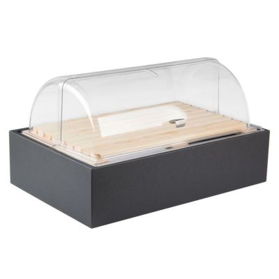 ディスプレイスタンド 木製 ウッド ブレッドボード アクリルフタ付 ケース カフェ レストラン バイキング ビュッフェ Vollrath Cubic Black Bread Display Tray with Clear Lid and Planked Wood Cutting Board 922C