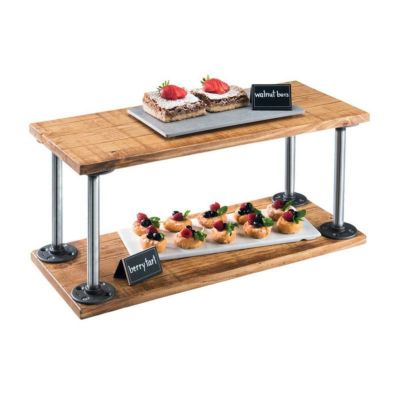 ディスプレイスタンド 角型 2段 木製プレート パイン材 ライザー カフェ レストラン バイキング ビュッフェ Cal-Mil 3473-99 Madera Rustic Pine 2 Shelf Riser 211347399