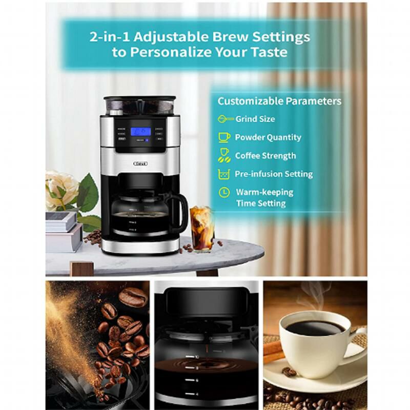 コーヒーメーカー豆挽き付5カップガラスカラフェミルグラインダーGrindandBrewCoffeeMakerwithBuilt-InBurrCoffeeGrinder,DripCoffeeMachine,5-Cups,Black家電