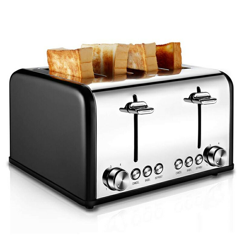 ポップアップトースター4枚焼ステンレスToaster4Slice,CUSIBOXStainlessSteelToasterwithBAGEL/DEFROST/CANCELFunction,ExtraWideSlotsFourSliceBreadBagelToaster,1650W,Black家電