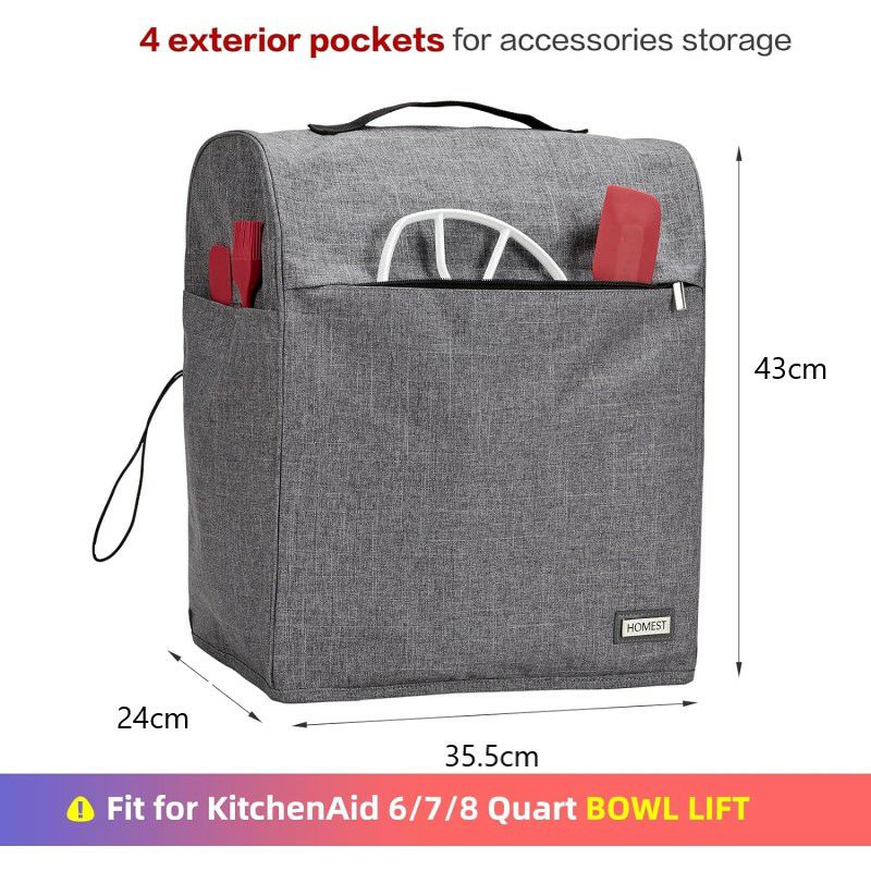 キッチンエイドボウルリフト5-8クォートスタンドミキサー用カバーポケット付HOMESTStandMixerQuiltedDustCoverwithPocketsCompatiblewithKitchenAidBowlLift5-8Quart