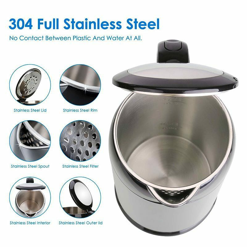 表面が熱くならない電気ケトル1.7LステンレスAicokStainlessSteelDoubleWallCoolTouchCordlessTeaKettle,1.7-Liter,Black