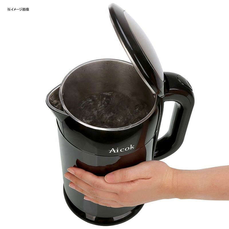 表面が熱くならない電気ケトル1.7LステンレスAicokStainlessSteelDoubleWallCoolTouchCordlessTeaKettle,1.7-Liter,Black