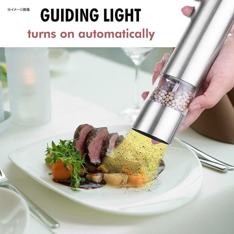 電池式電動ソルト＆ペッパーセットライト付きステンレスレストランカフェiTouchlessAutomaticElectricSaltandPepperGrinderSet?StainlessSteelConstruction?BatteryOperated?AdjustableCoarseness?LEDLight,2Count家電