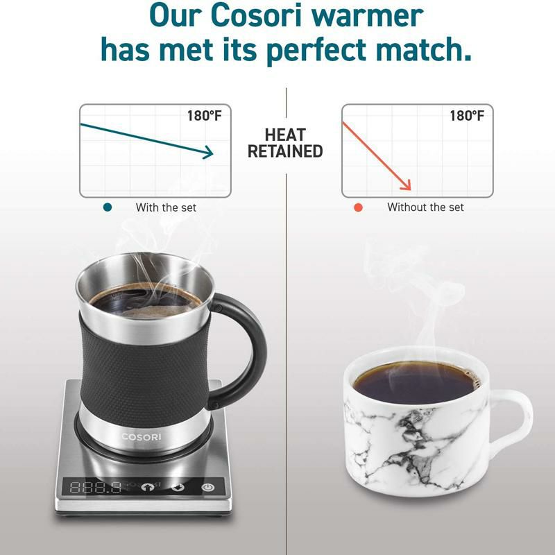 マグウォーマーマグセット500mlステンレス温度調節保温加熱コーヒー紅茶CosoriCoffeeMugWarmer&MugSetPremium24WattStainlessSteel,BestGiftIdea,Office/HomeUseElectricCupBeveragePlate,Water,Cocoa,Milk家電