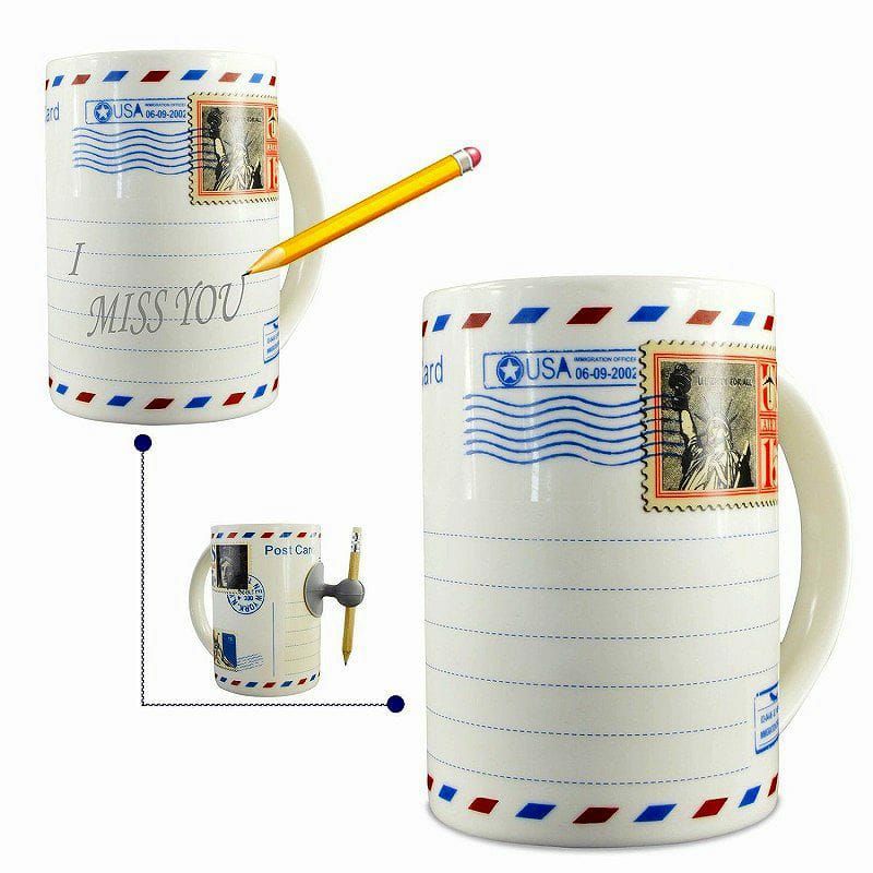 ペンスタンド付きマグカップ15oz.約440mlIPOWMagicPorcelainCeramicLargeOfficeSpeakWritingMessage/memoPostcardMilkTeaSoupCoffeeMugCup