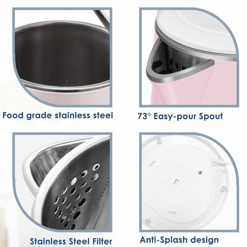 電気ケトル1.7LパステルComfeeSoundOff&CoolTouchSeriesElectricKettle-1500WFastBoiling,FoodGradeStainlessSteel,1.7Liter,AutoShut-OffandBoilDryProtection