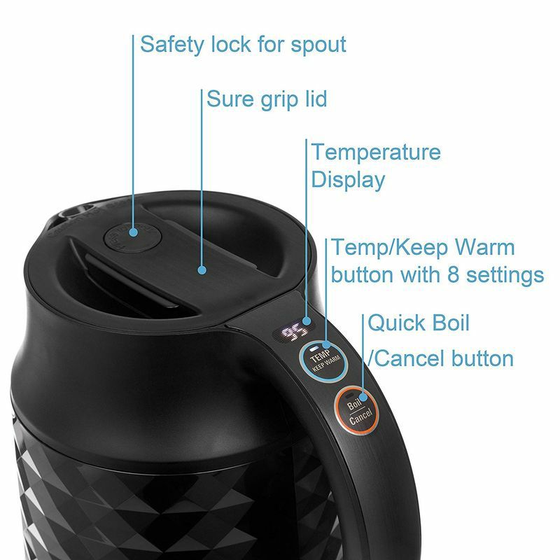 触っても熱くない温度調節可能電気ケトル1.7LブラックSecuraCoolTouchPreciseTemperatureControl1.8Qt(7Cups)ElectricWaterKettle(Black)|1500WStrixControls|FloatValveTechnology|QuickBoil|8Pre-sets(Black)家電
