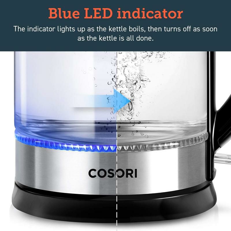 ガラス電気ケトル1.7LBPAフリーLEDライトCOSORIElectricKettle(BPA-Free),1.7LGlassWaterBoiler&TeaHeaterwithLEDIndicatorLight,AutoShut-Off&Boil-DryProtection,100%StainlessSteelInnerLid&Bottom家電