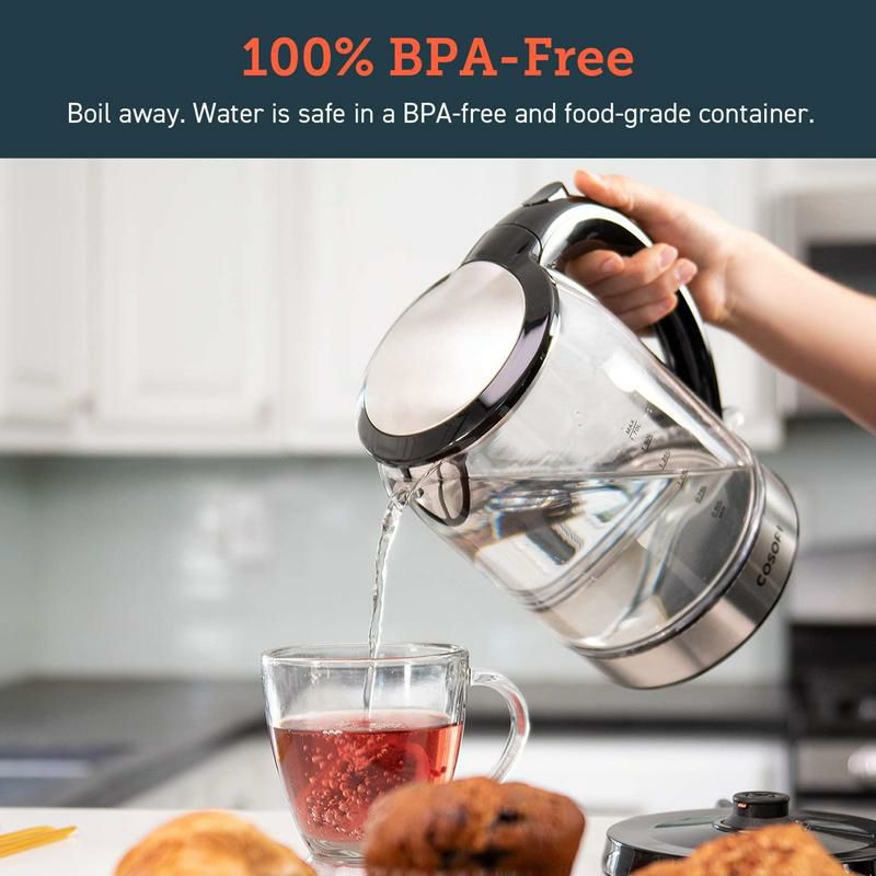 ガラス電気ケトル1.7LBPAフリーLEDライトCOSORIElectricKettle(BPA-Free),1.7LGlassWaterBoiler&TeaHeaterwithLEDIndicatorLight,AutoShut-Off&Boil-DryProtection,100%StainlessSteelInnerLid&Bottom家電