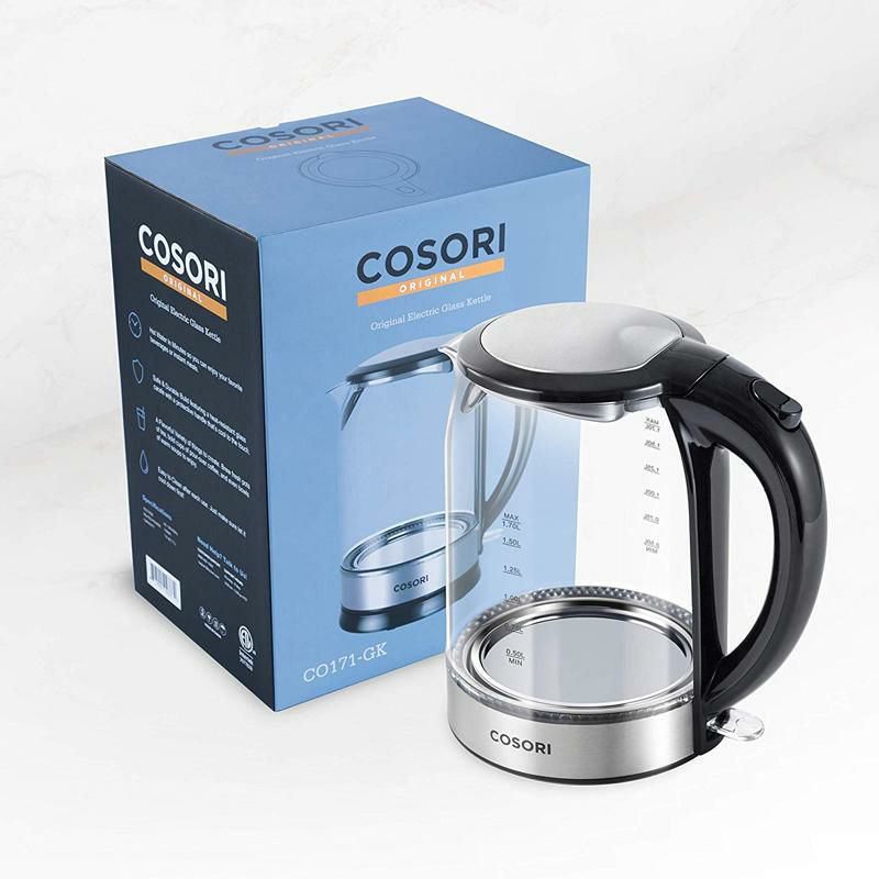 ガラス電気ケトル1.7LBPAフリーLEDライトCOSORIElectricKettle(BPA-Free),1.7LGlassWaterBoiler&TeaHeaterwithLEDIndicatorLight,AutoShut-Off&Boil-DryProtection,100%StainlessSteelInnerLid&Bottom家電