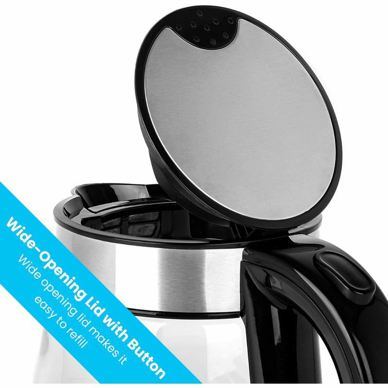 コードレス電気ガラスケトル1.7LZeppoliElectricKettle(BPAFree)-FastBoilingGlassTeaKettle(1.7L)Cordless,StainlessSteelFinishHotWaterKettle