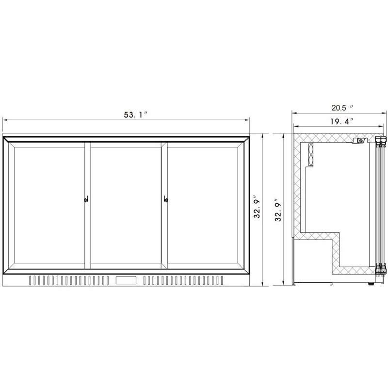 業務品質冷蔵庫ガラスドア3枚スライドアンダーカウンターブラック黒バーカフェキングスボトルKingsBottleKBU330SC53"CommercialGradeBackBarFridgewithTripleSlidingGlassDoor家電