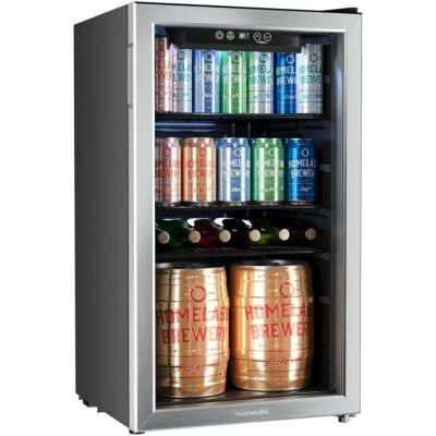 冷蔵庫 最大120缶 ガラスドア ステンレス オフィス 事務所 かっこいい おしゃれ ショーケース hOmeLabs Beverage Refrigerator and Cooler - 120 Can Mini Fridge with Glass Door for Soda Beer or Wine 家電