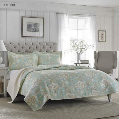 ローラ アシュレイ キルト 枕カバーセット 花柄 パステルグリーン リバーシブル コットン Laura Ashley Brompton Serene  Reversible Quilt Set, 206334 | アルファエスパス