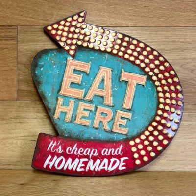 レトロ ウォールデコ カリフォルニア 壁掛け 看板 Creative Tin Eat Here Retro Wall Decor