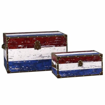 トランク トリコロール 木製 ストレージ ボックス 箱 2個セット Household Essentials 2 Piece Decorative Storage Trunk Set