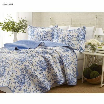 ローラアシュレイコットンリバーシブルキルト枕カバーセットブルー花柄LauraAshleyBedfordCottonReversibleQuiltSet