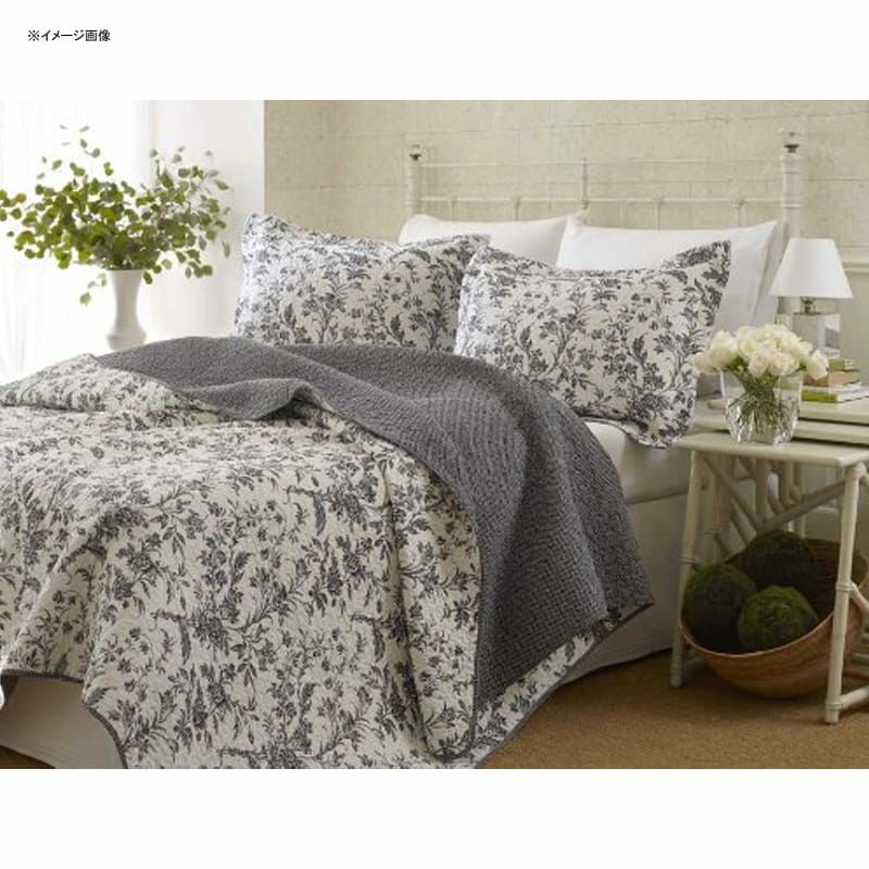 ローラアシュレイコットンリバーシブルキルト枕カバーセットアンバーリーグレー花柄LauraAshleyAmberleyQuiltSet,Black