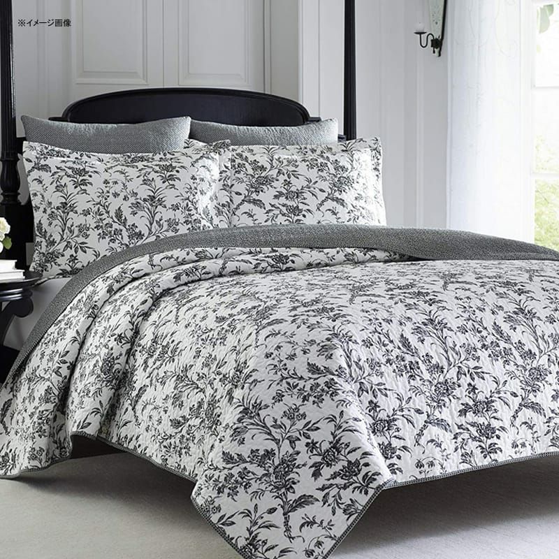 ローラアシュレイコットンリバーシブルキルト枕カバーセットアンバーリーグレー花柄LauraAshleyAmberleyQuiltSet,Black