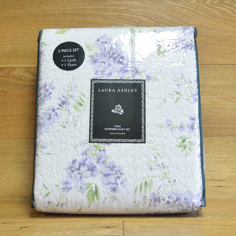 ローラアシュレイ コットン リバーシブル キルト 枕カバーセット ライラック 薄紫 パープル Laura Ashley 221051 Keighley  Lilac Quilt Set | アルファエスパス