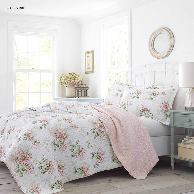 ローラアシュレイコットンリバーシブルキルト枕カバーセットハニーサックルパステルピンクLauraAshleyHoneysuckleQuiltSet,Full/Queen,PastelPink