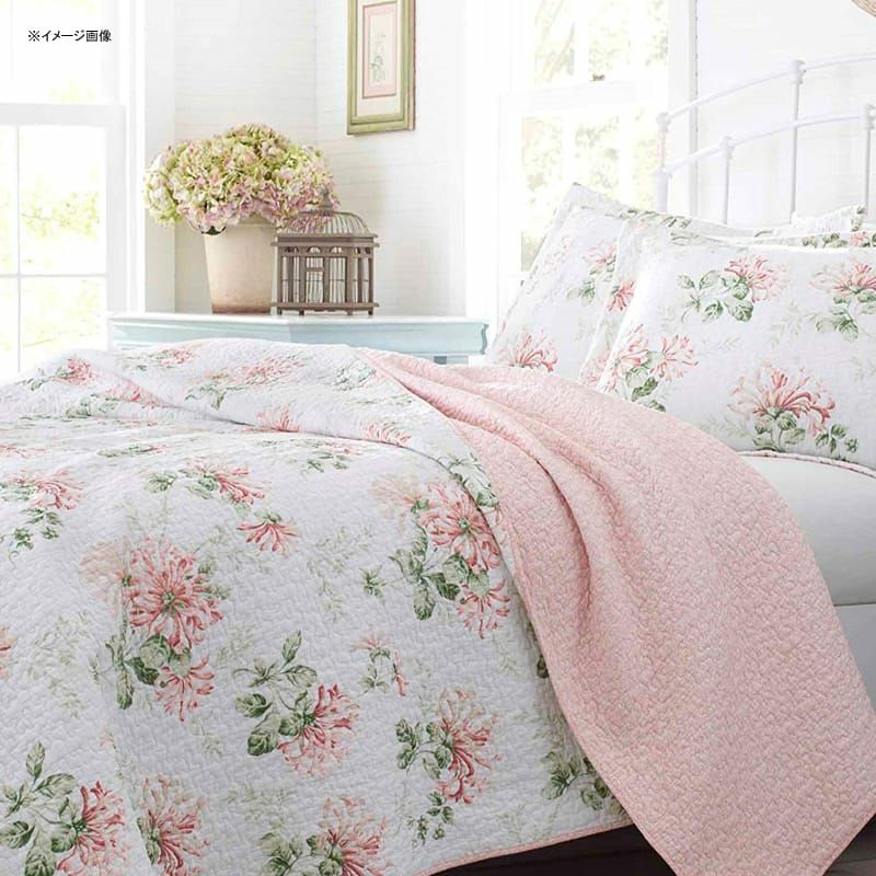 ローラアシュレイコットンリバーシブルキルト枕カバーセットハニーサックルパステルピンクLauraAshleyHoneysuckleQuiltSet,Full/Queen,PastelPink