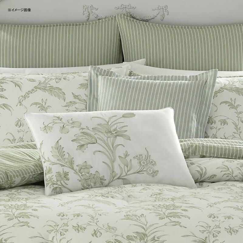 ローラアシュレイ掛け布団枕3種×2セットコットンリバーシブル花柄グリーンセージストライプLauraAshleyNatalieBonusComforterSet,Full/Queen,SageGreen