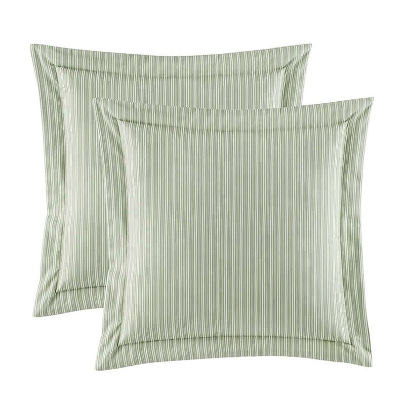 ローラアシュレイ掛け布団枕3種×2セットコットンリバーシブル花柄グリーンセージストライプLauraAshleyNatalieBonusComforterSet,Full/Queen,SageGreen