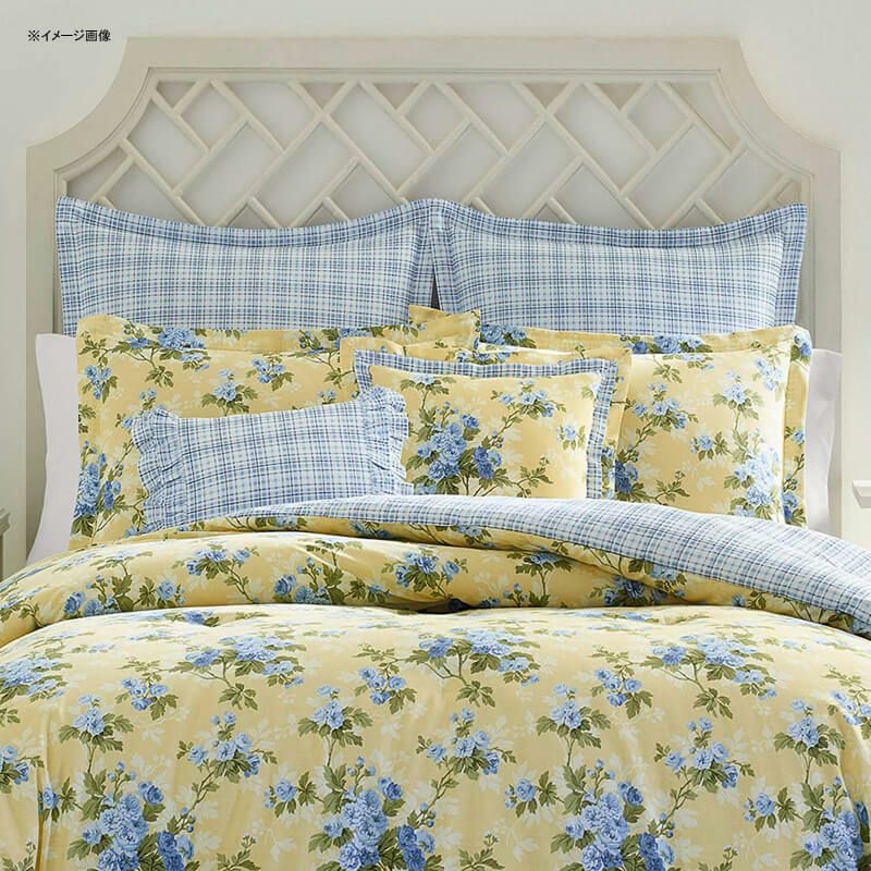 ローラアシュレイ掛け布団枕3種×2セットコットンリバーシブル花柄バライエローチェックブルーフリルLauraAshleyCassidyComforterSetPastelYellow