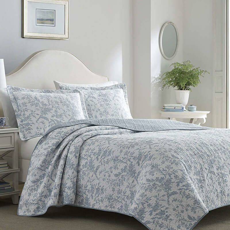 ローラアシュレイキルト枕2個セットリバーシブルコットン花柄ブルーグレーLauraAshley221082AmberleyQuiltSetSpaBlue