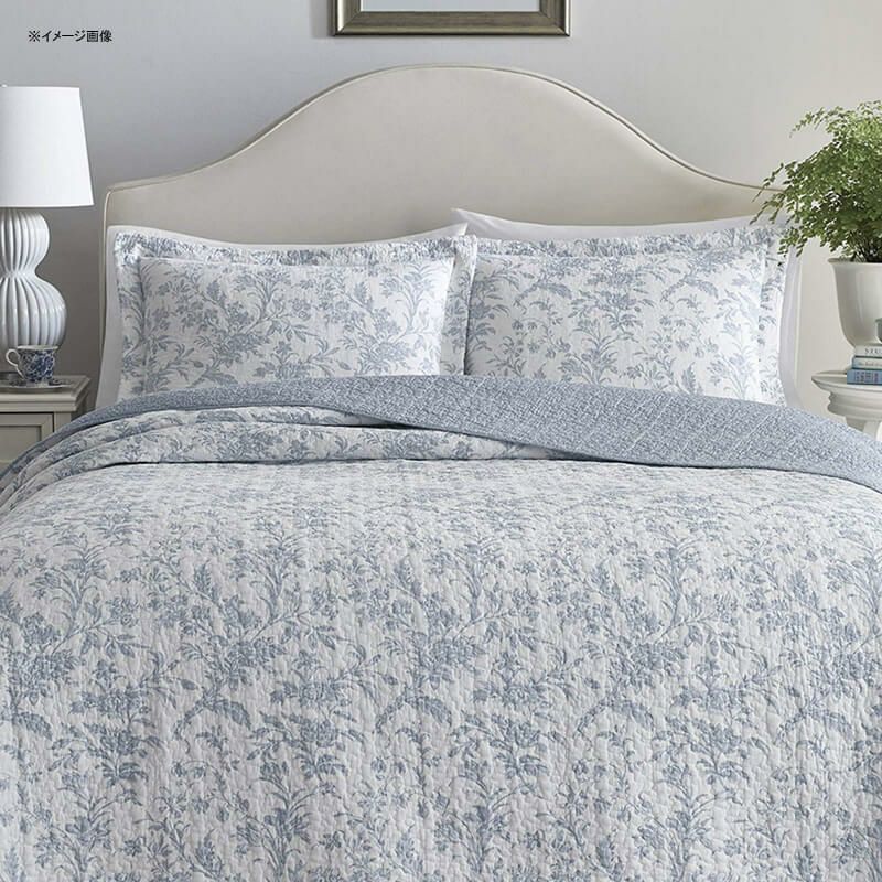 ローラアシュレイキルト枕2個セットリバーシブルコットン花柄ブルーグレーLauraAshley221082AmberleyQuiltSetSpaBlue