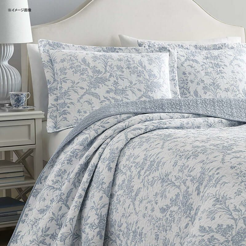 ローラアシュレイキルト枕2個セットリバーシブルコットン花柄ブルーグレーLauraAshley221082AmberleyQuiltSetSpaBlue