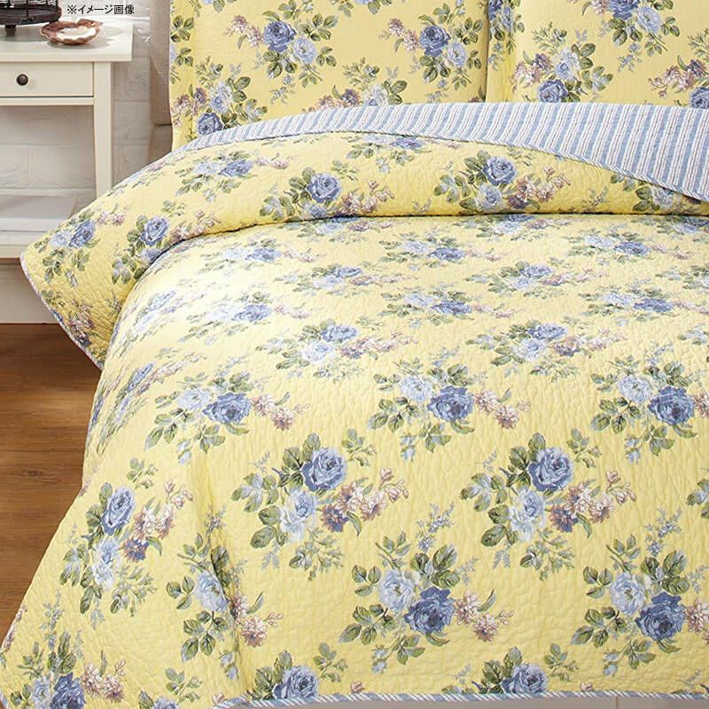 ローラアシュレイキルト枕2個セットリバーシブルコットン花柄バラストライプイエローブルーLauraAshleyLinleyQuiltSet