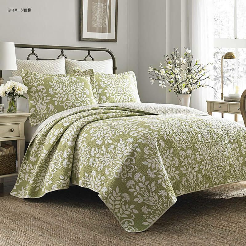 ローラアシュレイキルト枕2個セットリバーシブルコットン花柄グリーンセージLauraAshleyRowlandQuiltSet,Sage