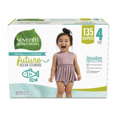 オムツ 9-15kg向け 敏感肌用 135枚 プリント セブンスジェネレーション Seventh Generation Baby Diapers, Size 4, 135 count for Sensitive Skin (Packaging May Vary)
