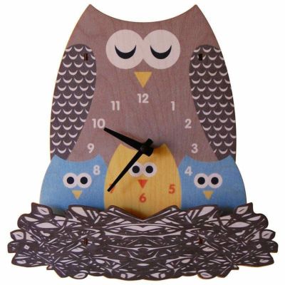 ウォールクロック 木製 壁掛け時計 フクロウ 親子<br> Modern Moose Nest Owl Wall Clock
