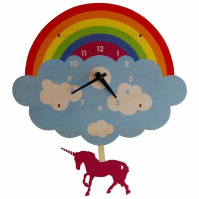 ウォールクロック 木製 振り子時計 壁掛け時計 ユニコーン レインボー<br> Modern Moose Unicorn Pendulum Wall Clock