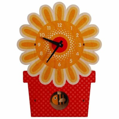 ウォールクロック 木製 振り子時計 壁掛け時計 フラワー 花<br> Modern Moose Flowerpot Pendulum Wall Clock