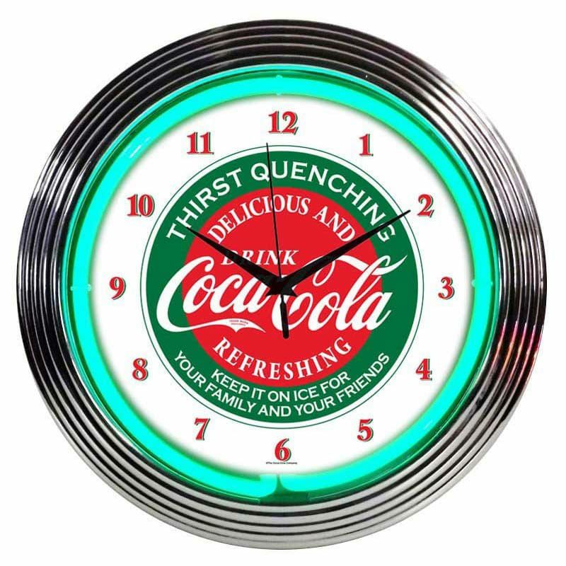 コカコーラネオンウォールクロック直径38cm掛け時計レトロNeoneticsDrinks15"CocaColaWallClockNEO1491