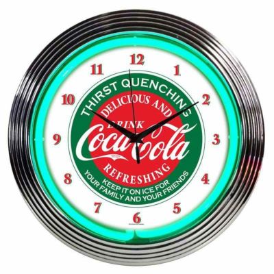 コカコーラネオンウォールクロック直径38cm掛け時計レトロNeoneticsDrinks15"CocaColaWallClockNEO1491