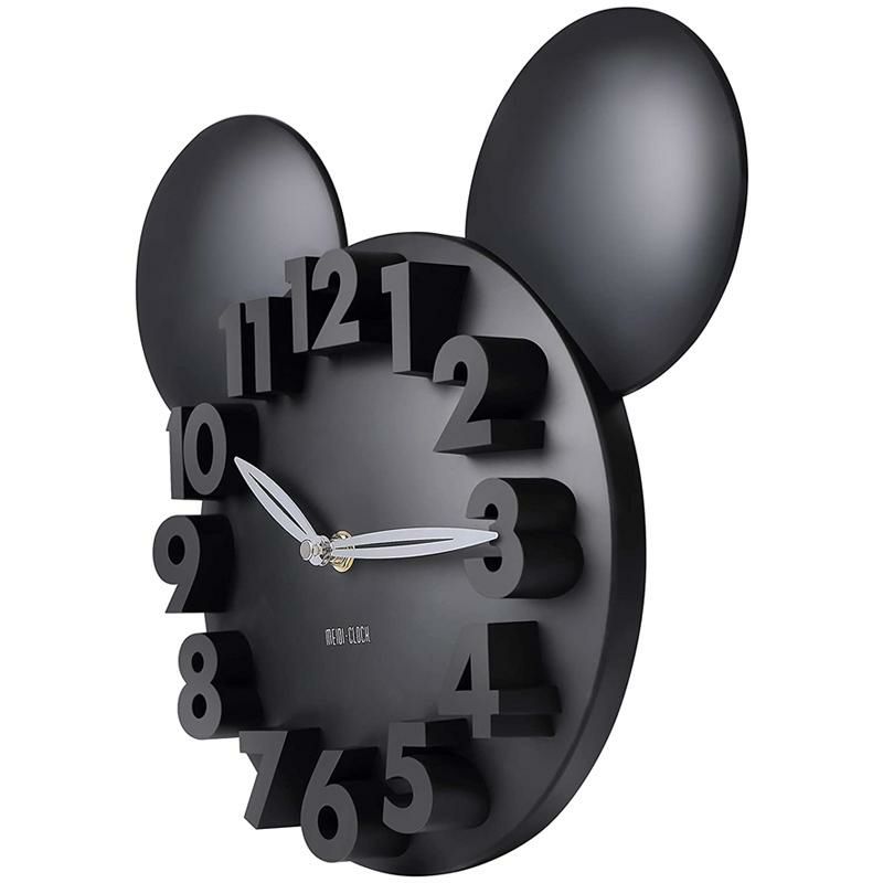 3Dウォールクロックミッキーマウスディズニー壁掛け時計MEIDICLOCKModernDesignMickeyMouseBigDigit3DWallClockHomeDecorDecoration-Black