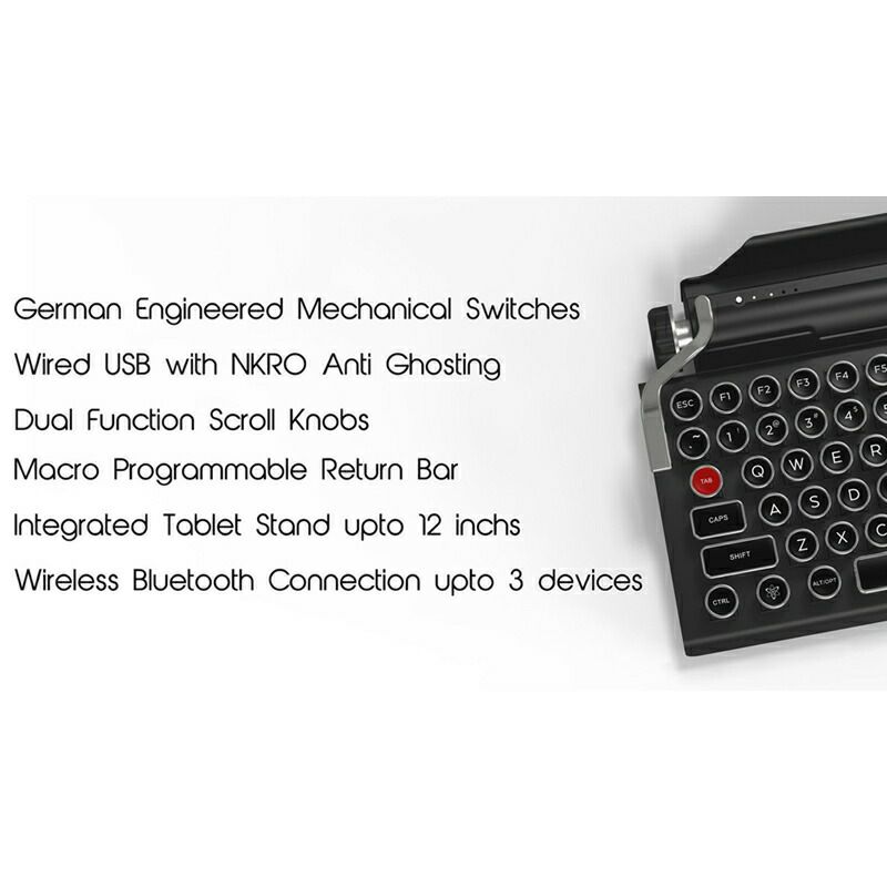 タイプライター型 キーボード タブレットスタンド付 Bluetooth接続 スマホ PC Qwerkywriter S Typewriter  Inspired Keyboard | アルファエスパス