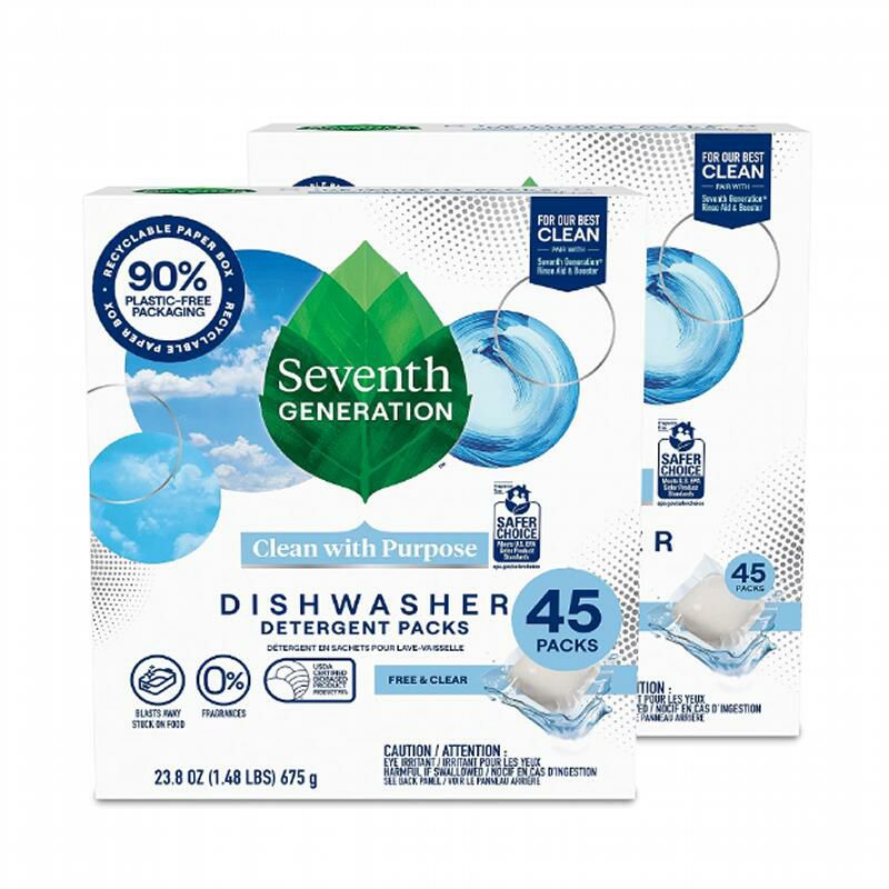 食洗器用キューブ洗剤無香料90個セブンスジェネレーションSeventhGenerationFragranceFreeDishwasherDetergentPack,45Count,2Pack