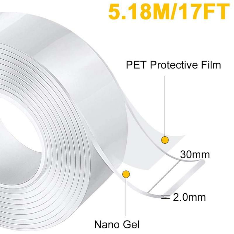 両面テープはがせる強力接着5m幅30mm厚さ2mm再利用洗濯可能NanoDoubleSidedTapeHeavyDutyMountingTape,MultipurposeReusableTracelessStrongAdhesiveWashableRemovableClearAntiSlip,17FT