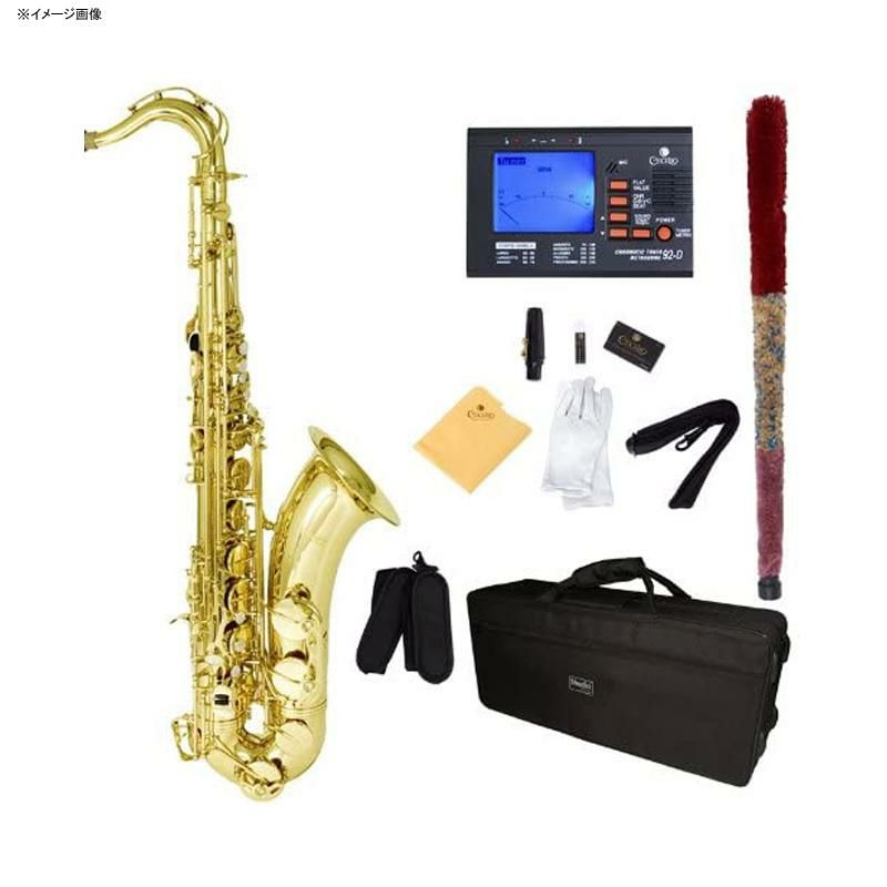 テナーサックスチューナーケース付MendinibyCecilioMTS-L+92DGoldLacquerBFlatTenorSaxophonewithTuner,Case,Mouthpiece