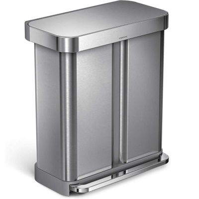 ステップゴミ箱 58L 分別 ステンレス キッチン トラッシュ シンプルヒューマン simplehuman 58 Liter / 15.3 Gallon Stainless Steel Dual Compartment Rectangular Kitchen Step Trash Can Recycler with Liner Poc
