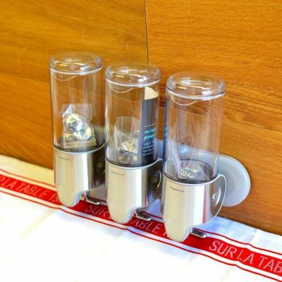 ソープディスペンサー ステンレス トリプル 3連 各440ml 浴室 壁用 シンプルヒューマン 正規品 シャンプー ボディソープ お風呂 simplehuman Wall-Mount Pumps Triple Shampoo & Soap Dispenser BT1029 【日本語説明