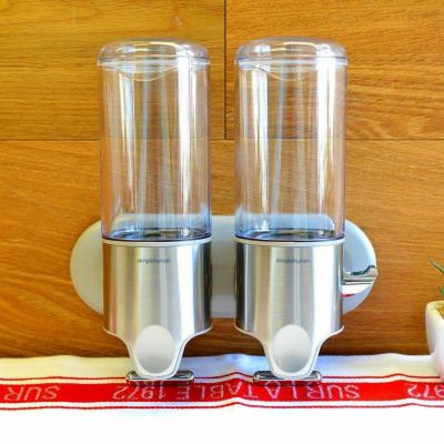 ディスペンサー ダブル 各444ml 2連 シンプルヒューマン ステンレス製 壁用 ポンプ ツイン シャンプー 石けん simplehuman Double Wall Mount Shower Pump, 2 x 15 fl. oz. Shampoo and Soap Dispensers, Stainless 