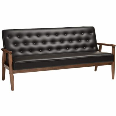 レトロ ソファー 3人掛け 布張り レザー Baxton Studio Sorrento Mid-Century Retro Modern Faux Leather Upholstered Wooden 3-Seater Sofa【代引不可】